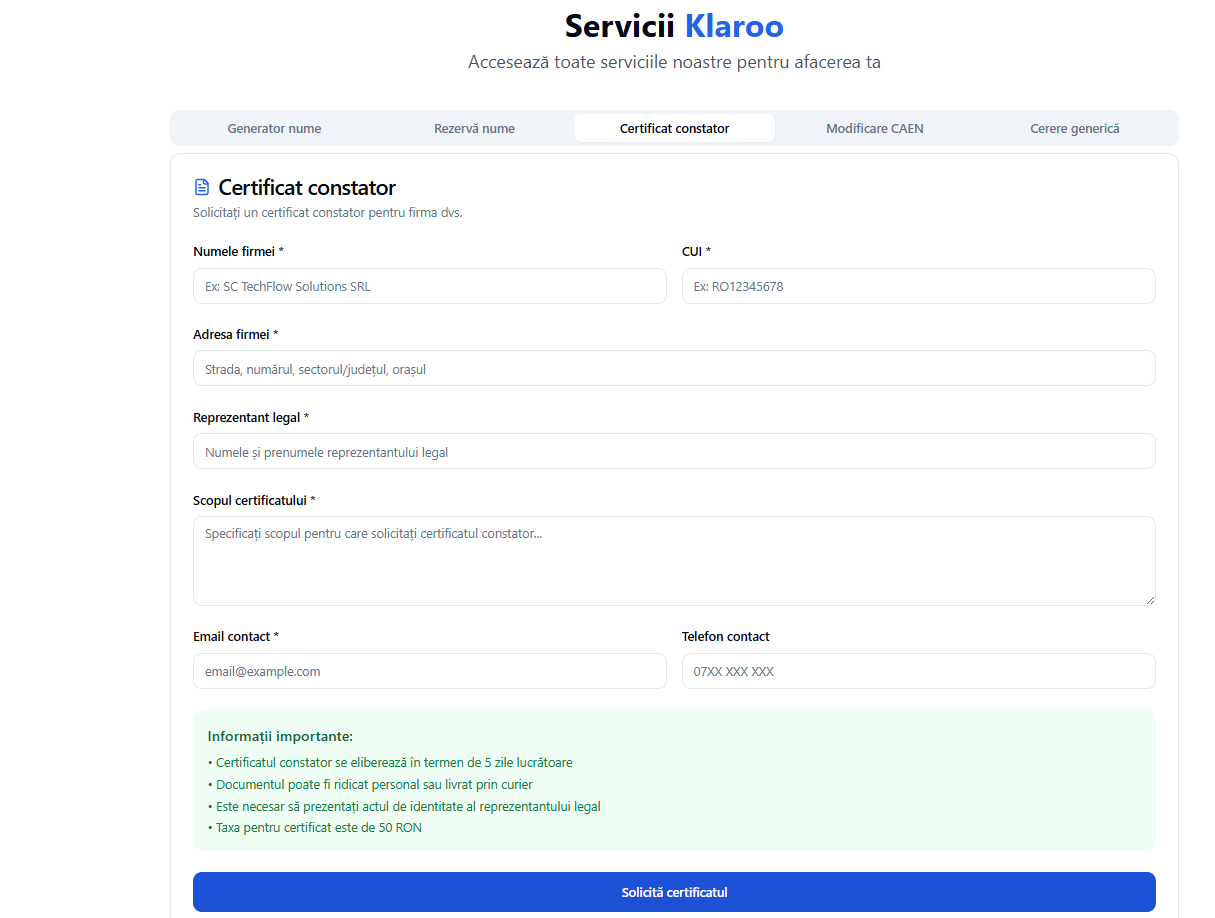 certificat constatator online