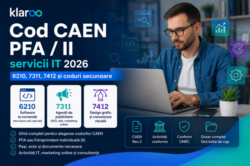 Cod CAEN PFA II servicii IT 2026 6210, 7311, 7412 și coduri secundare